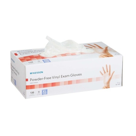 Mckesson Disposable Gloves, Exam Grade, Vinyl, Beaded Cuff, Powder-Free, XL, 1300 PK, Clear 14-140